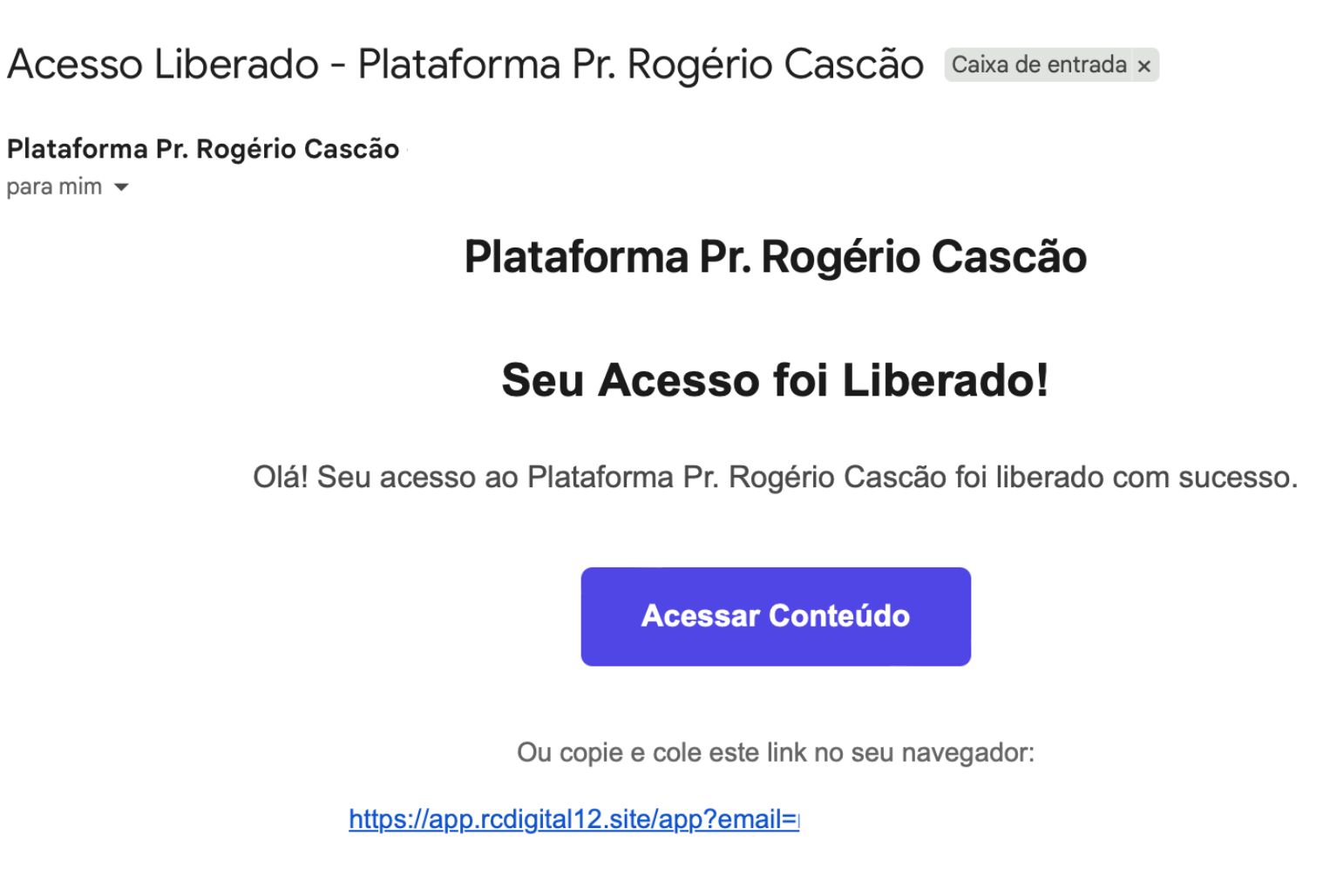 Exemplo de entrega por e-mail